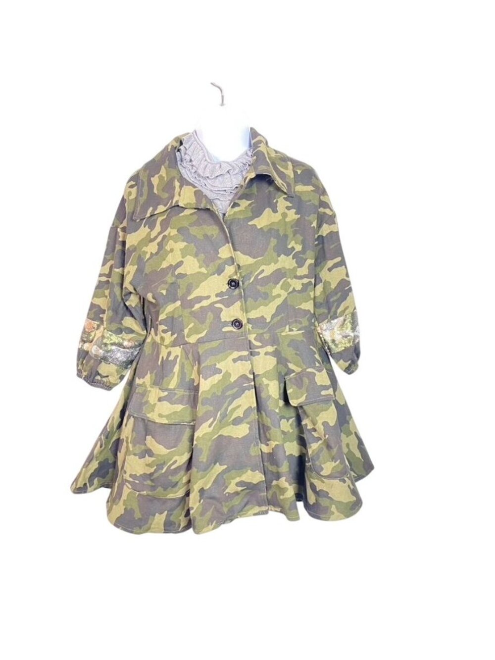 Camouflage Sequin Panel Peplum Flared Jacket  by Eien U.S.A. S